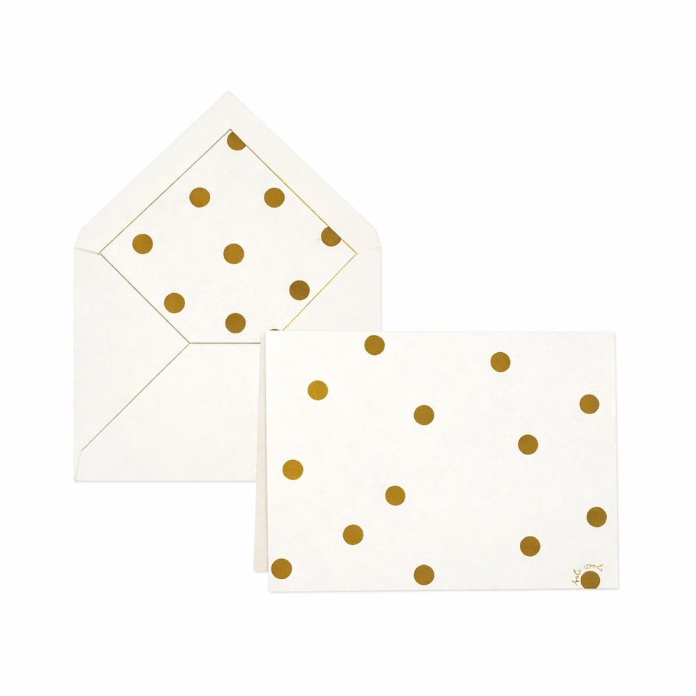 Kate Spade Greeting Card Set of 10 and Lined Envelopes, Gold Dot with Script
